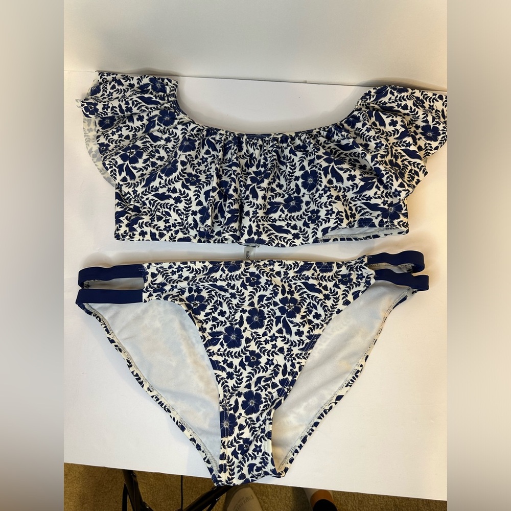 Kenzie Navy Floral Ruffle Bikini Set